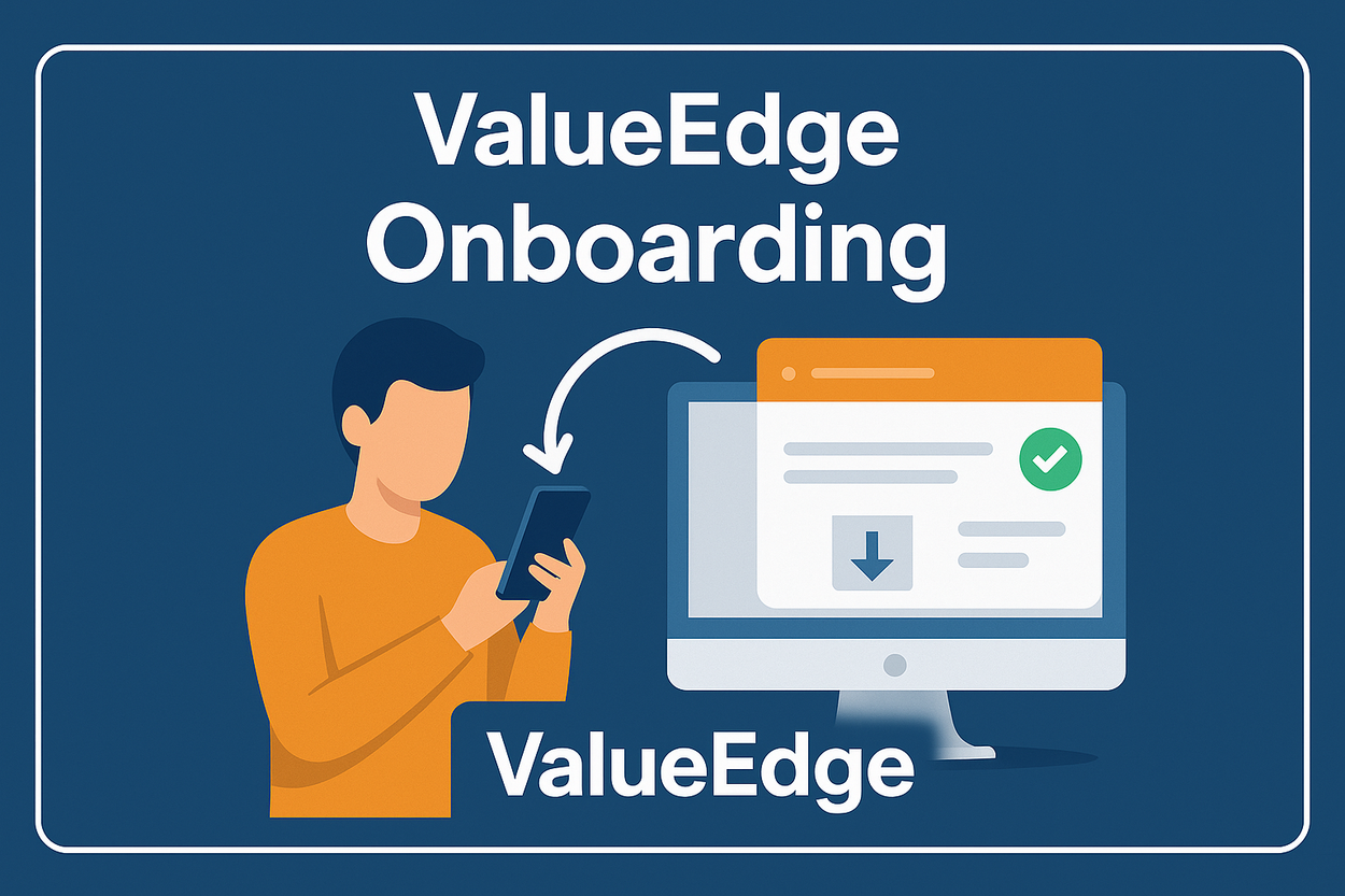ValueEdge Onboarding Dashboard – Benutzer richtet sein Konto am Computer und Smartphone ein